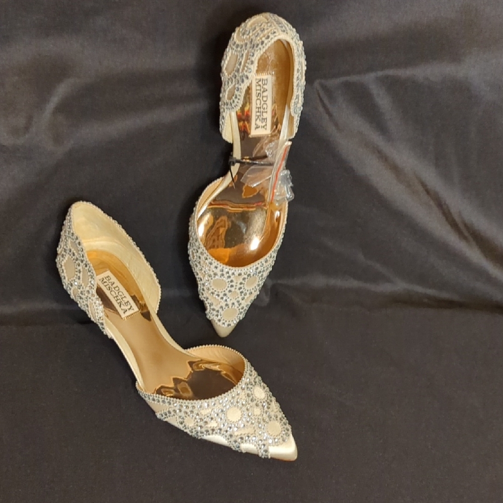 Badgley Mischka Silver and Cream Embellished Heels